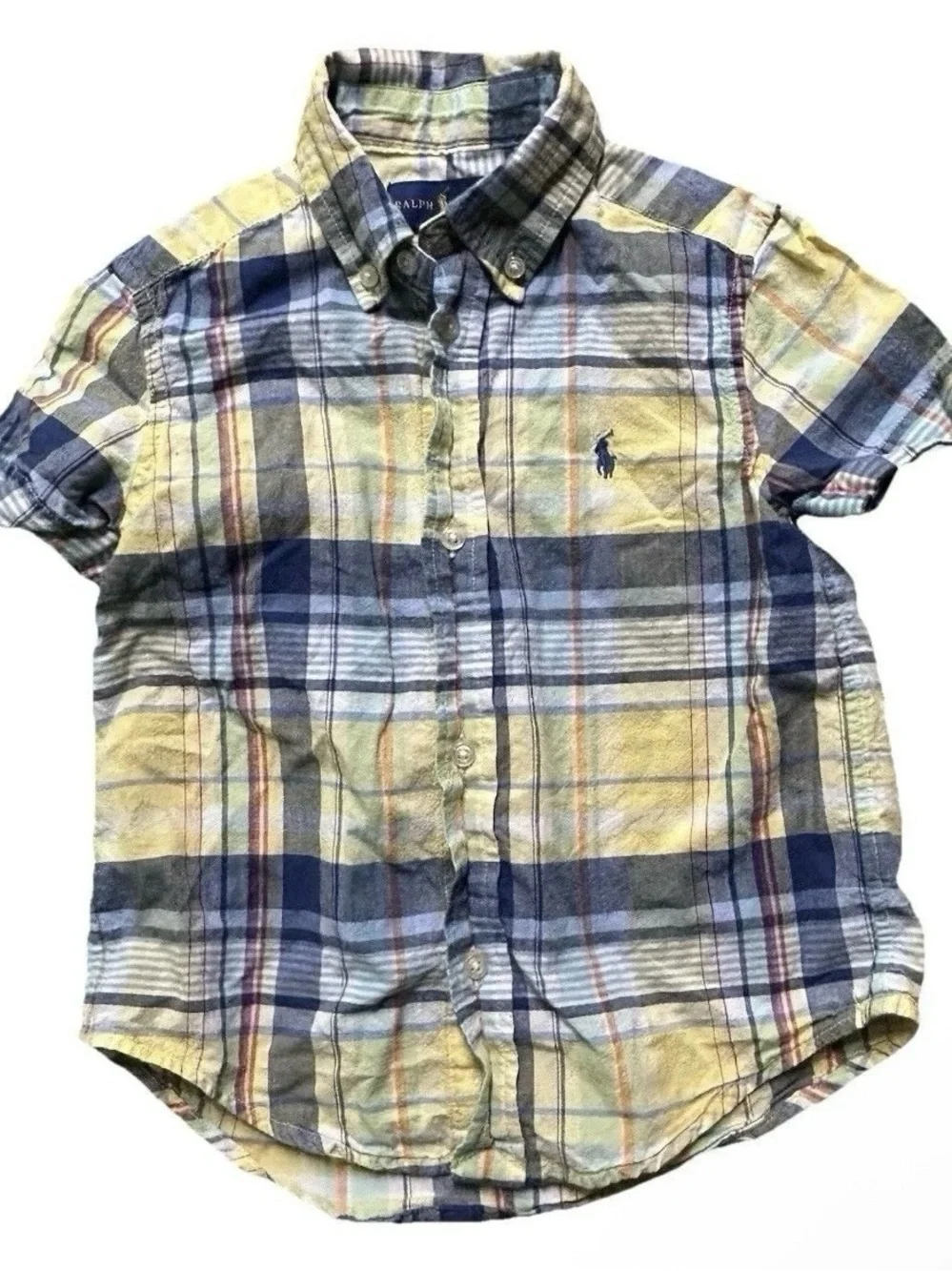 Toddler Boy Ralph Lauren Plaid Short Sleeve Button Down Shirt Size 3T Summer